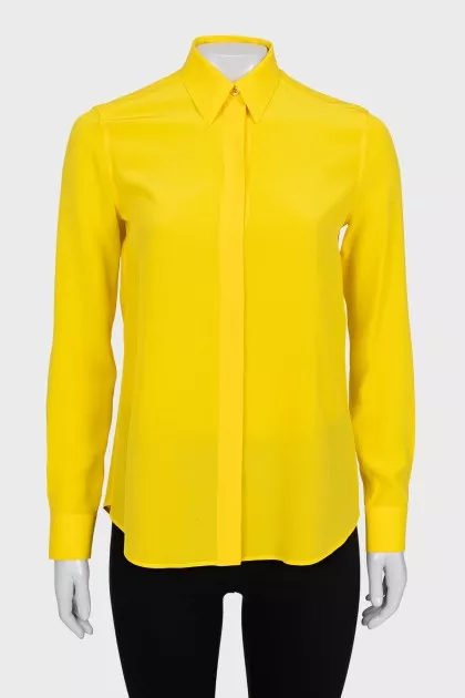 Yellow silk button-down blouse