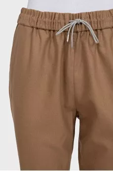 Tapered-fit wool trousers with drawstrings