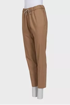 Tapered-fit wool trousers with drawstrings