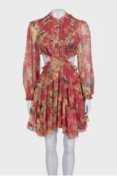Silk dress with cutouts at the waist
