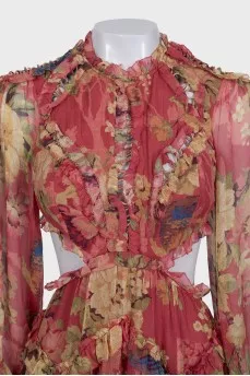 Silk dress with cutouts at the waist