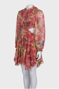 Silk dress with cutouts at the waist