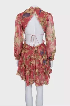 Silk dress with cutouts at the waist