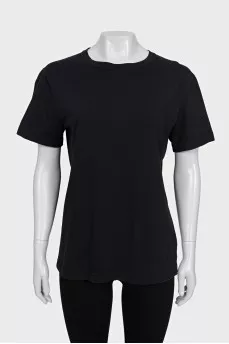 Black straight-cut printed T-shirt