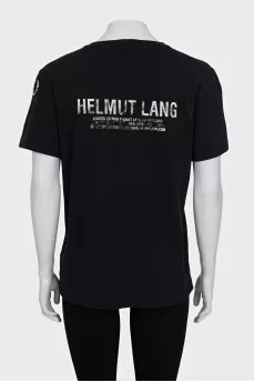 Black straight-cut printed T-shirt