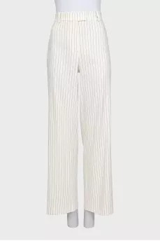 Striped linen straight-leg trousers