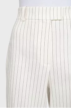 Striped linen straight-leg trousers