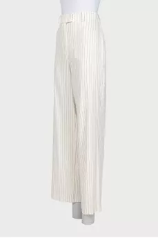 Striped linen straight-leg trousers