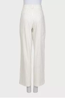 Striped linen straight-leg trousers