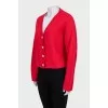 Red cardigan with silver buttons