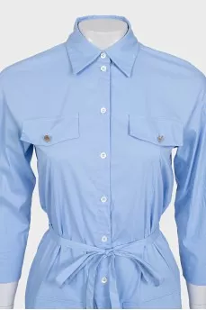 Blue dress with a buttoned belt