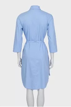 Blue dress with a buttoned belt