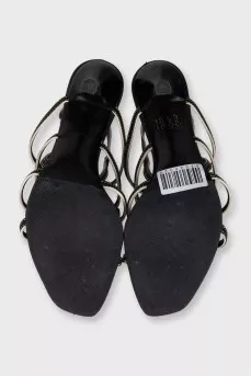 Leather sandals with embossed logo