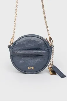 Dark blue small leather bag with golden chains