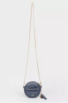 Dark blue small leather bag with golden chains
