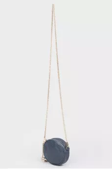 Dark blue small leather bag with golden chains