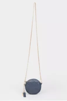 Dark blue small leather bag with golden chains