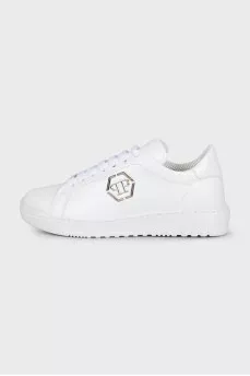 Men's white leather sneakers with tag