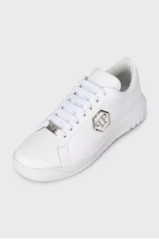 Men's white leather sneakers with tag