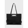 Rectangular textile bag with leather handles
