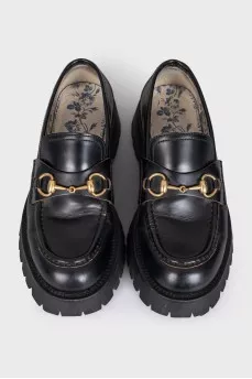 Black leather loafers with embroidery