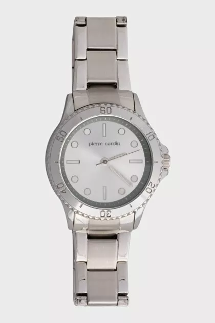 Silver watch with folding bracelet