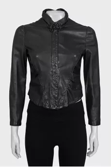Slim-fit black leather jacket