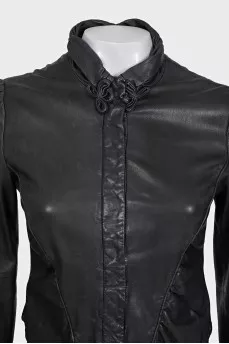 Slim-fit black leather jacket