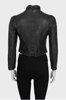Slim-fit black leather jacket