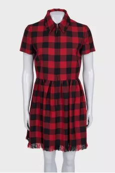 Red checkered wool dress