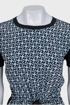 Black dress with printed silk insert