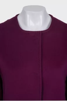 Straight-cut wool coat with fur pockets