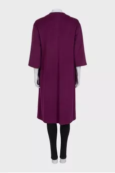 Straight-cut wool coat with fur pockets