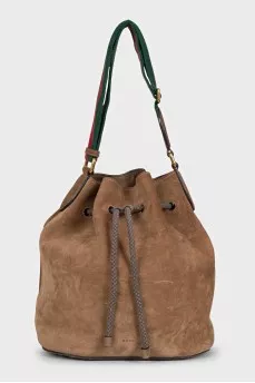 Suede bucket bag with drawstring