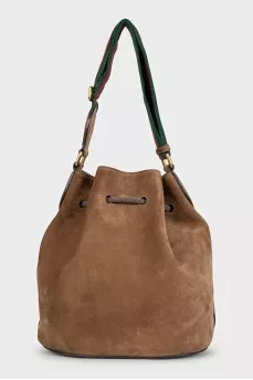 Suede bucket bag with drawstring