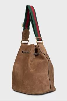 Suede bucket bag with drawstring