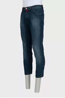 Men's blue jeans with bright buttons