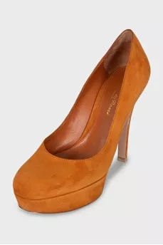 Orange suede heeled shoes
