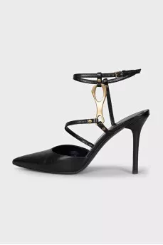 Leather slingbacks with metal decor