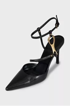 Leather slingbacks with metal decor