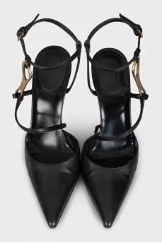 Leather slingbacks with metal decor