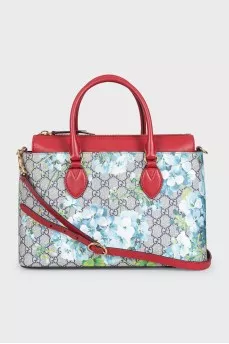 Canvas and leather bag with floral print