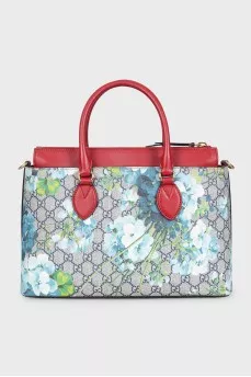 Canvas and leather bag with floral print
