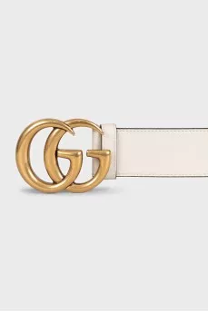 White leather belt with signature buckle