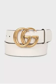 White leather belt with signature buckle