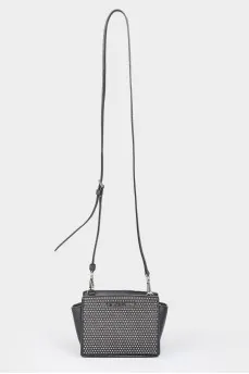 Black leather handbag with metal fittings