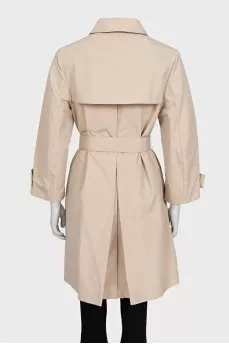 Beige fitted trench coat with belt