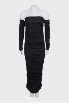 Black off-the-shoulder dress with tag