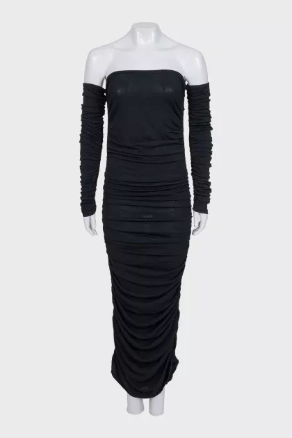 Black off-the-shoulder dress with tag