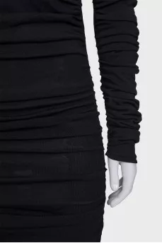 Black off-the-shoulder dress with tag